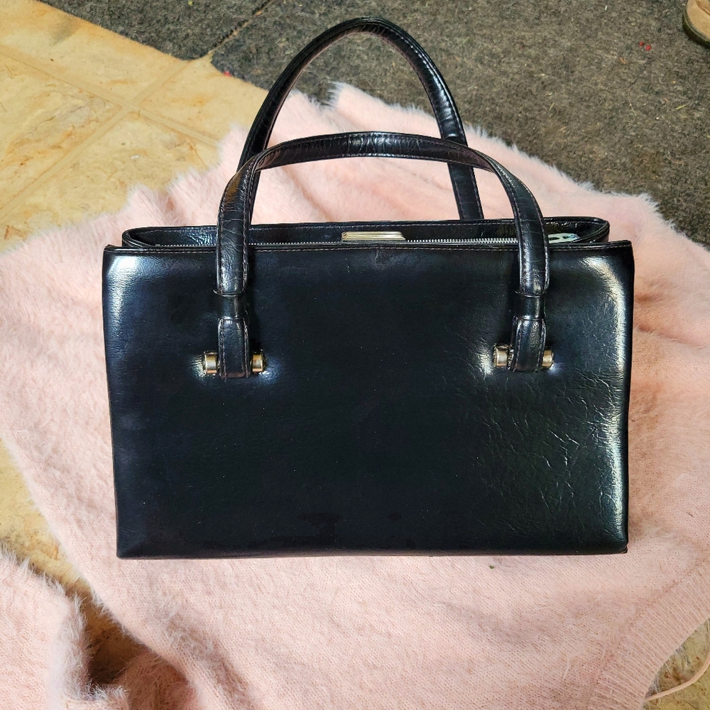 Vintage Black Structured Shoulder Bag - Picture 2 of 8